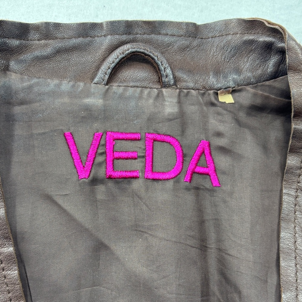 Veda Dark Brown Leather Jacket with Zipper Details - Picture 2 of 12